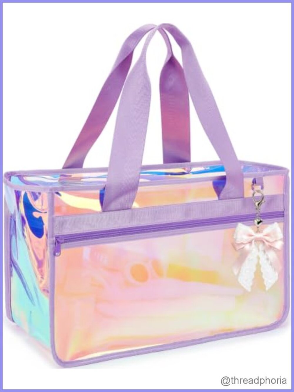 Large Iridescent Jelly Tote Beach Bag Waterproof TPU Zip Top Pool Bag